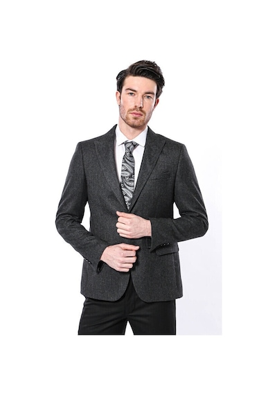 Wessi Sivri Yaka Tek Düğme Füme Slim Fit Ceket Siyah