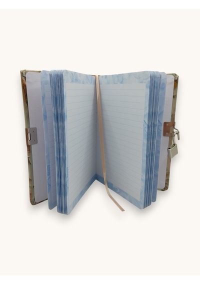 Gül Çiçek Desenli Hatıra Defteri Günlük Kilitli Defter 80 Yaprak -turuncu