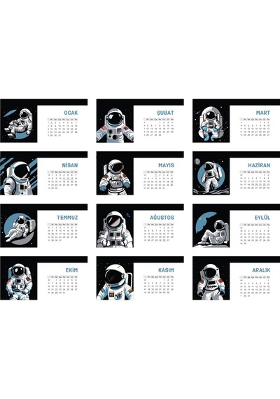 Astronot Temalı Poster Masaüstü Takvimi-2221