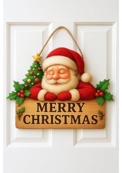 Noel Babalı Ahşap Kapı Yılbaşı Kapı Yılbaşı Süsü, Noel Kapı Süsü 30-20 Cm
