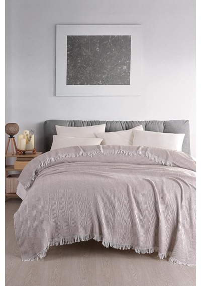 Lexroo Carden Organik Pamuklu Kaymaz Koltuk Örtüsü Desenli 200x230 Cm Kanepe Çekyat Buldan Bezi Bej