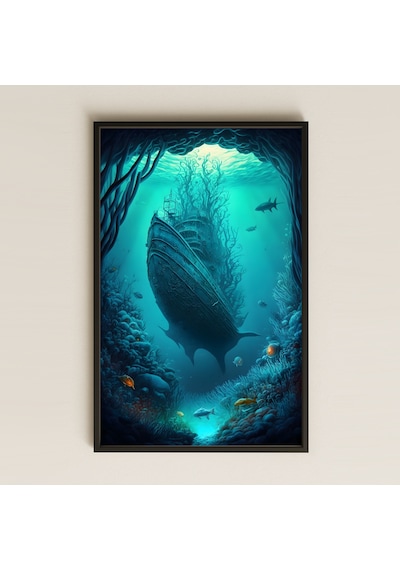 Batık Gemi Ve Okyanus Derinliği Temalı Fantastik Pleksi Tablo