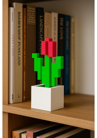 Minecraft Saksılı Kırmızı Çiçek 16cm Dekoratif Figür