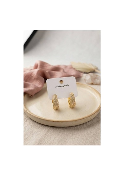 Gold Renk Zirkon Taşlı Damla Halka Model Kadın Küpe Tj-bkp12150 Evimdeyokyok