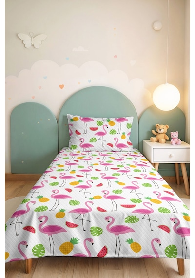 Evimde Bambaşka Pembe Flamingo Kız Çocuk Pike Takımı - Tropikal Sarı Yeşil Bebek Odası Yatak Örtüsü - 160x220 CM Evimde Bambaşka Pembe Flamingo Kız Çocuk Pike Takımı - Tropikal Sarı Yeşil Bebek Odası Yatak Örtüsü - 160x220 CM