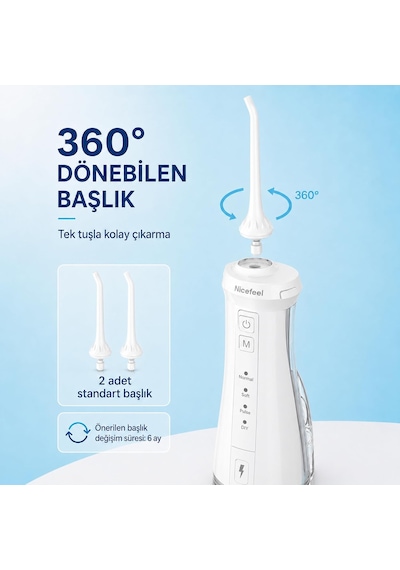 Nicefeel Fc5610 Taşınabilir,şarjlı,masajlı,diş Teli/protez Bakım Profesyonel Ağız Duşu-beyaz