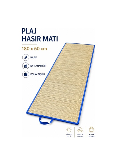 2 Adet Hasır Mat, Plaj - Kamp Matı, 60x180 Cm Krem