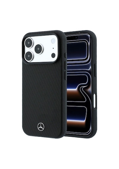 Apple Uyumlu iPhone 18 Pro Kılıf Mercedes Benz Lisanslı M-safe Uyumlu 3d Metal Logolu Wrap Wood Deri Kapak Siyah
