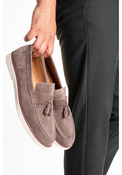 Fame Step Hakiki Deri Erkek Loafer Ayakkabı Süet Günlük Rahat Casual Mokasen Püsküllü Siena Vizon