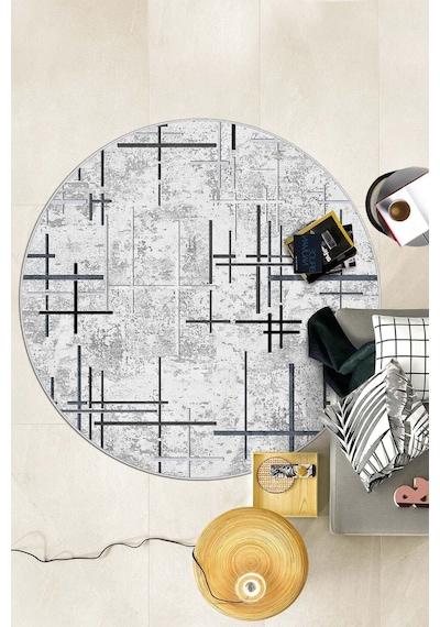 West Home Dijital Baskı Yıkanabilir Kaymaz Taban Yuvarlak Mutfak Halısı Salon Halısı Ve Yolluk Wh 488 Grey Yuvarlak