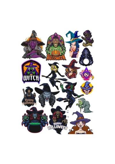Hallowen Cadı Sticker Set 20 Parça Telefon, Tablet, Defter, Laptop Sticker