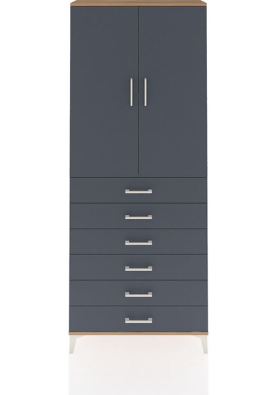 Arges Dolap 2 Raflı 6 Çekmeceli 2 Kapaklı 88x30x221 Çam-antrasit Çam
