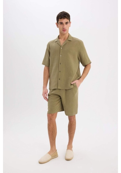 DeFacto %100 Pamuk Relax Fit Müslin Cepli Basic Düz Bermuda Şort C7589AX25SMKH436