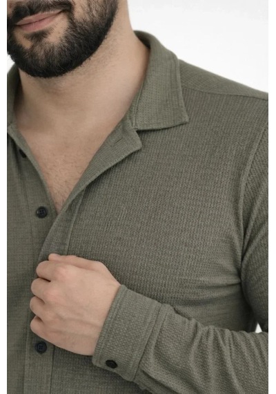 Etiler Collection Erkek Waffle Kumaş Uzun Kollu Düğmeli Açık Yaka Regular Fit Gömlek - Haki Etiler Collection Erkek Waffle Kumaş Uzun Kollu Düğmeli Açık Yaka Regular Fit Gömlek - Haki