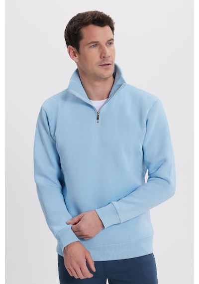 Tudors Unisex Relax Fit Rahat Kesim Pamuklu İçi Polarlı Yarım Fermuarlı Mavi Dik Yaka Sweatshirt-31447 Tudors Unisex Relax Fit Rahat Kesim Pamuklu İçi Polarlı Yarım Fermuarlı Mavi Dik Yaka Sweatshirt-31447