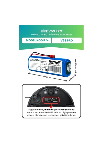 Ilife V5s Pro Uyumlu Batarya Ultra Yüksek Kapasite 3200mah Pil Robot Süpürge Bataryası