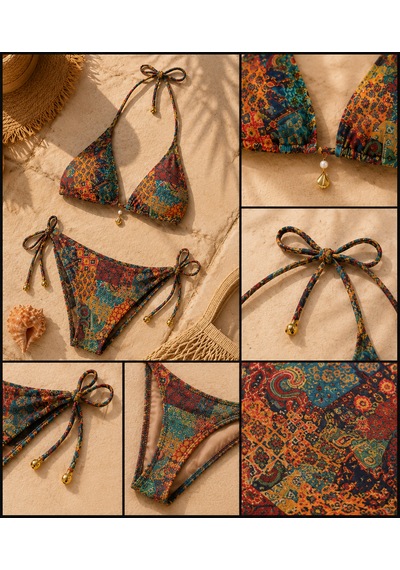 Ece's Design Kadın Amazon Desenli Bikini Takımı My1005 Çok Renkli