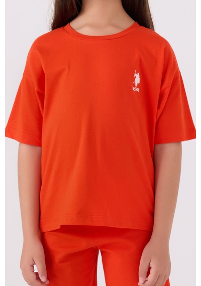 U.S. Polo Assn. U.s. Polo Assn Kız Çocuk Turuncu Bermuda Takım Us1848-c-v25 Turuncu