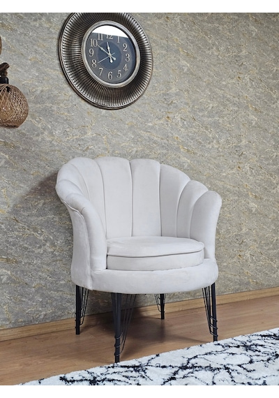 Zafir Tekli İstiridye Siyah Boyalı Telli Ayak Çay Seti Koltuk Tekli Berjer , Balkon, Salon, Ofis Krem