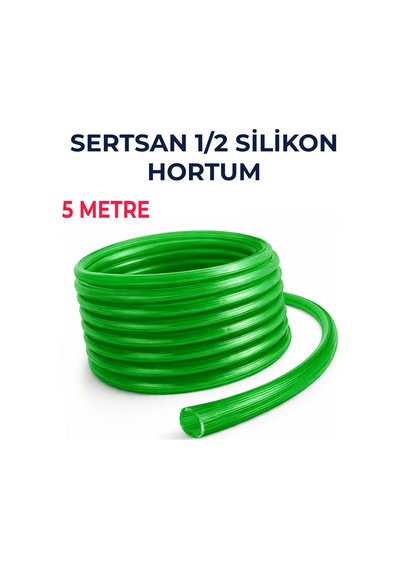 Silikonlu Bahçe Hortumu 1/2 İnç 5 Metre Yeşil Dayanıklı Sulama Hortumu