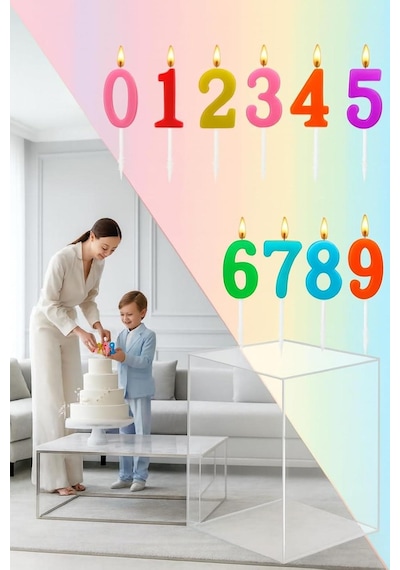 3b Trend Renkli Rakamlı Doğum Günü Pastası Mum Seti - 10 Adet Tüm Rakamlar Mum Yetişkin