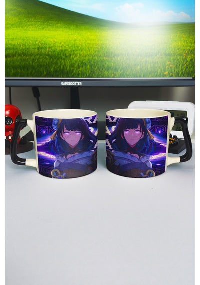 Raiden Genshin İmpact Baskılı Seramik Lüks Kupa 1 Adet Özel Siyah Kulp Dalga Kulp V3d Çok Renkli