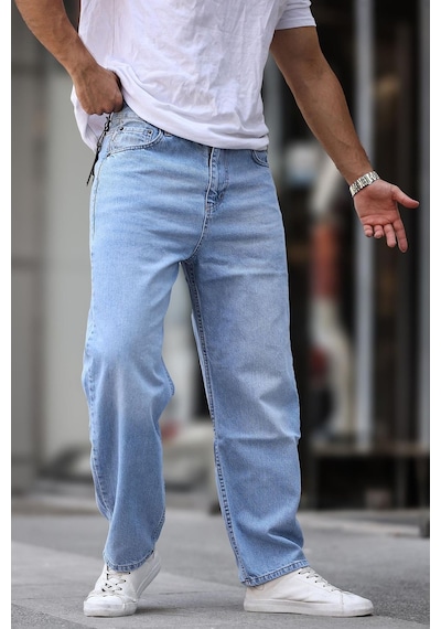 Madmext Mavi Erkek Yıkamalı Baggy Jean 7216-mavi Mavi