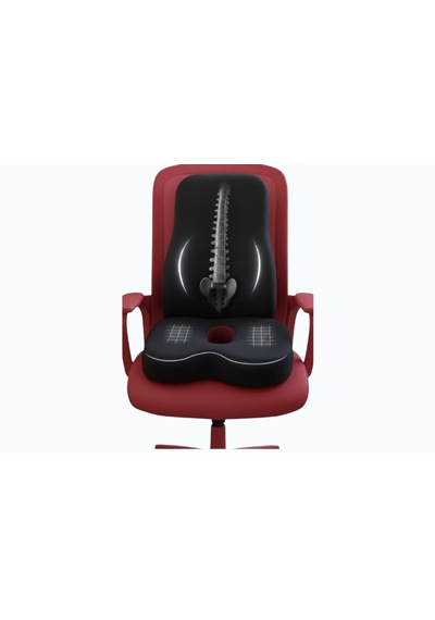 Yeni Nesil Visco Ortopedik Ergonomik Kaymaz Taban Terlemez 2 Li Takım - Ofis, Araç, Ev Çalışma Sandalyesi Minder Ve Yastık Set Rahat Duruş Ortopedik Visco