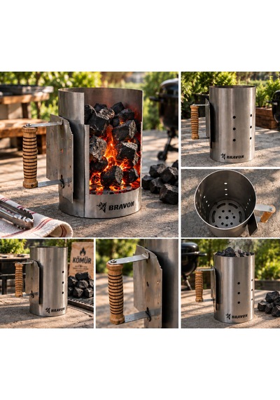 Bravon Outdoor Tutuşturma Bacası , Kömür Ateşleme Bacası, Har Bacası,1,2mm Paslanmaz Ömürlük , Siperlikli