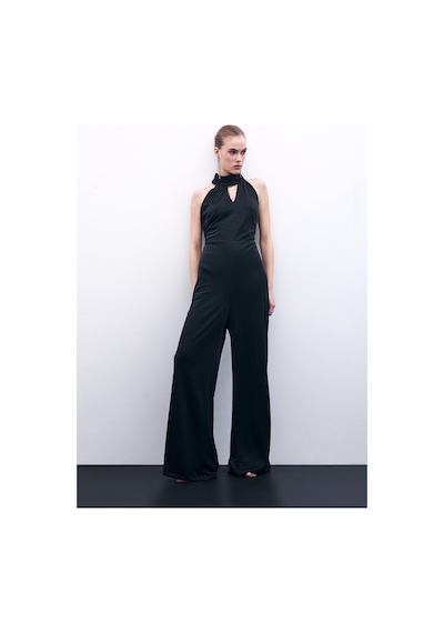 Sateen Kolsuz Parlak Tulum - Siyah-135878 Siyah