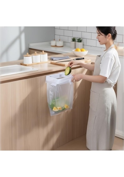 Desinia Katlanır Mutfak Çöp Kovası, Beyaz, Plastik, Mat, Kendinden Yapışkanlı, 5 Litre Kapasiteli, 24x16x26 Cm Diğer