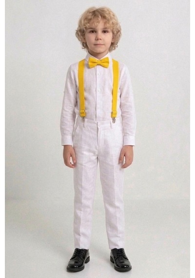 Mnk Baby & Kids Beyaz Pantolon Gömlekli Erkek Çocuk Takım M00809 Beyaz - Sarı