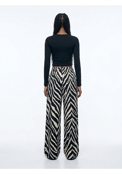 LTB Zebra Desinli Geniş Paça Siyah Pantolon