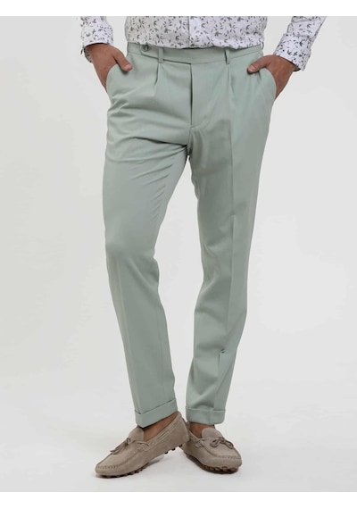 Dufy Yeşil Erkek Slim Fit Düz Pileli Pantolon - 104462-yeşil Yeşil