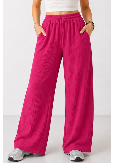Trend Alisse Beli Lastikli Cepli Bol Paça Kadın Pantolon Fuşya