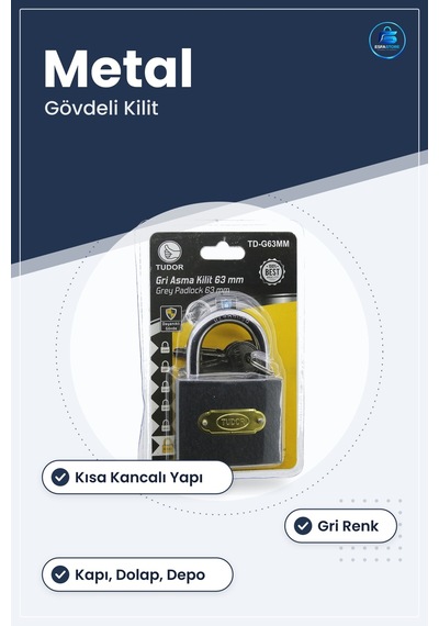 Asma Kilit Gri Kısa Kancalı Metal Gövdeli Güvenlik Kilidi Kapı Do