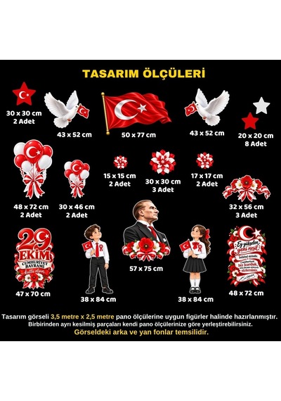 Sahne Boyutu 29 Ekim Cumhuriyet Bayramı Hazır Fügür Kesim Pano Süsü Balonlu Tüm Yaşlar