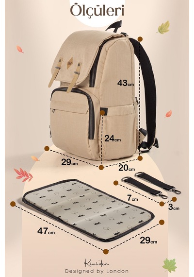 Kiwi Coolbag Anne Bebek Çantası - Bebek Bakım Çantası - Termal Gözlü Su Geçirmez Alt Açma Pedli - Gri Grii