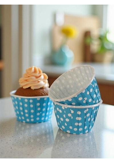 Kağıt Muffin Kek Kalıbı Puantiyeli Mavi