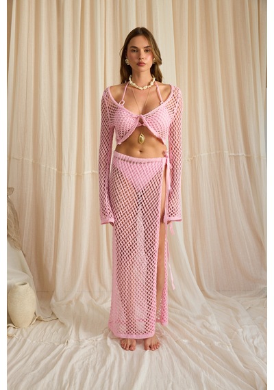 Mai Collection Rubina Pembe Triko Crop Etek Takım