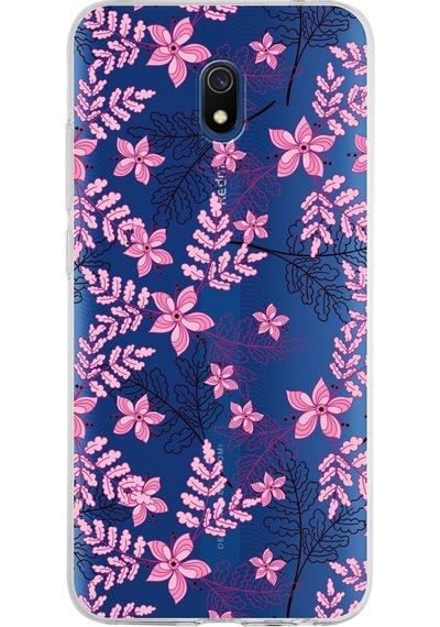 Xiaomi Redmi 8a Uyumlu Kapak Floral Pembe Tasarımlı Şeffaf Silikon Kılıf