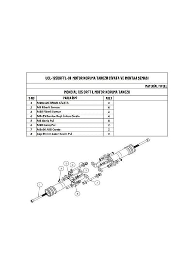 Moto Üçel Mondial Drift L 125 Uyumlu Motor Koruma Takozu
