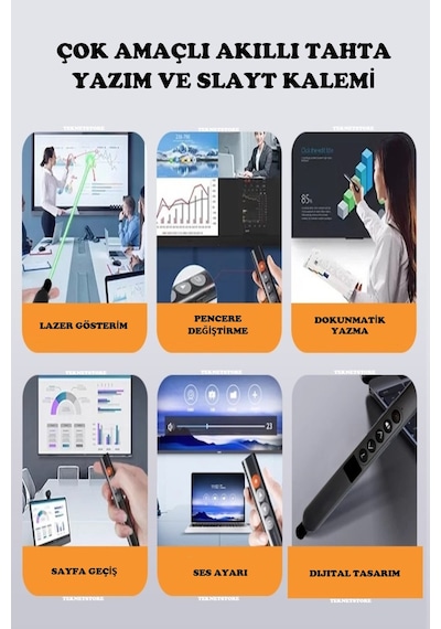 Akıllı Tahta Dokunmatik Yazım Kalemi Slayt Sunum Kumandası Powerpoint Wireless Presenter Pointer