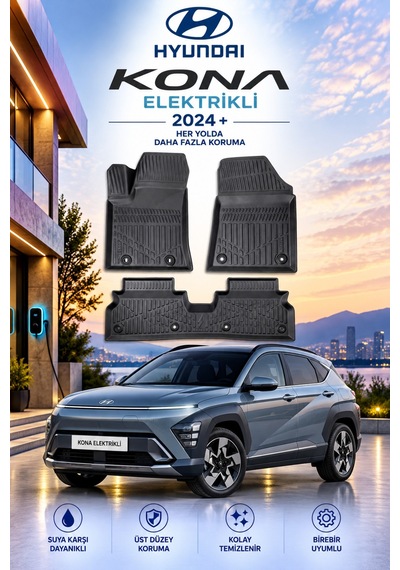 Hyundai Kona 2024+ Elektrik Aracınıza Özel Üretim Havuzlu Paspas Takımı A+ -mod-