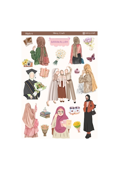 1 Adet Tesettür Temalı Sticker 12x17 Cm Bullet Journal, Scrapbook, Ajanda İçin Diğer