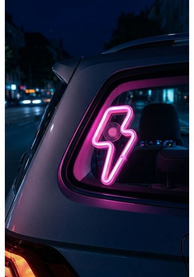 Neon Led Şimşek Işıklı Araç İçi Dekor Lambası Vantuzlu Pembe Ortam Aydınlatma