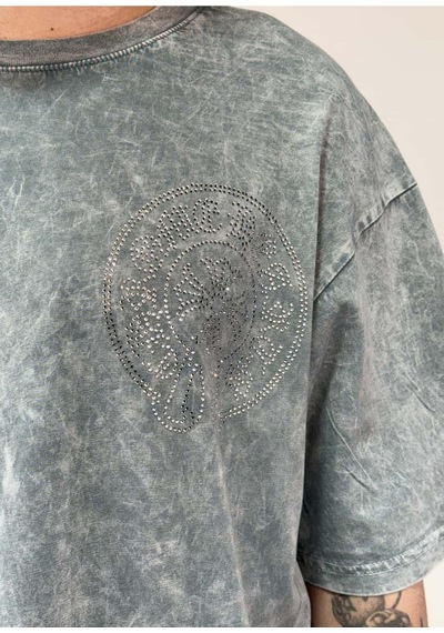 Zaee Vintage Washed Taşlı Oversize T-shirt Fırtına Gri