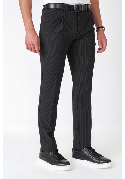 Comfort Fit Rahat Kalıp Pileli Esnek Pamuklu Çizgili Koyu Siyah Jogger Pantolon P 1218 K.siyah Comfort Fit Rahat Kalıp Pileli Esnek Pamuklu Çizgili Koyu Siyah Jogger Pantolon P 1218 K.siyah