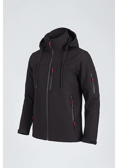 Vatan Tekstil Erkek Slim Fit Softshell Kapüşonlu Erkek Mont Su İtici Rüzgar Geçirmez Siyah
