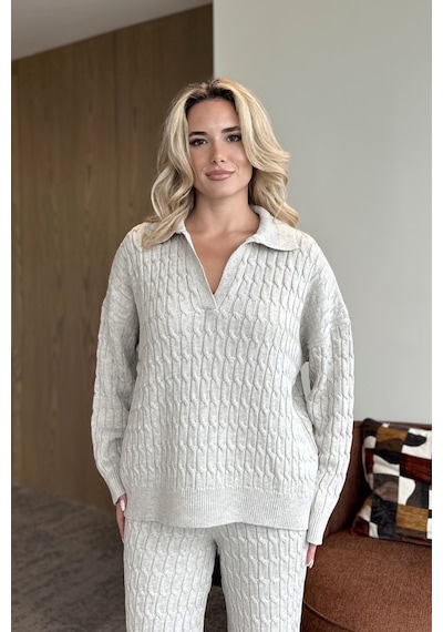 Laluvia Bej Örgü Triko Takım - 98074 Bej